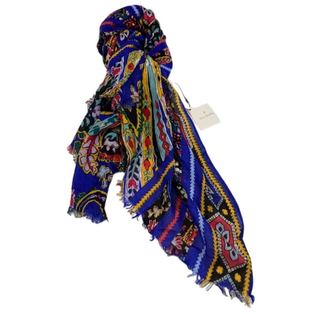 Vera Bradley Soft Blue/Red Fringe Romantic Paisley Retired Scarf  NWOTS